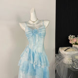 Amozae-birthday dress pretty outfits Ethereal Blue High-Low Ruffle Layered Summer Dress