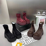 Amozae-Designer Winter Women Stretch Modern Boots Casual Short Booties Ladies Platform Wedges High Heels Shoes-Platform boots