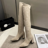 Amozae-Stretch Sock Women Over The Knee High Boots Autumn Winter Thick Heel Ladies Slim Concise Long Botas De Mujer-Platform boots