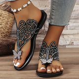 Amozae-Shimmering Rhinestone Butterfly Slide Sandals - Fashion-Forward Casual Flip Flops for Summer - Lightweight, Breathable, and Quick-Dry Flat Shoes with Adjustable Hollow Out Design