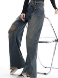 Amozae-Vintage Gewaschene Baggy Boyfriend Jeans mit Schnalle und Gerippten Details- Streetwear y2k outfits Fall Outfits Christmas Thanksgiving Gift New Year's Eve