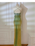 Amozae-dress to impress party dress nye outfits Green Suspender Evening Dress French Style Slim Green Party Dress YM1695