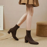 Amozae-2023 New Spring and Autumn British Style Round Toe Socks Stretch Boots Women Suede Thick Heel High heel Elastic Thin Short Boots