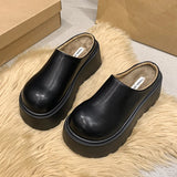 Amozae-Short Plush Chunky Women Mules Slippers Casual Cover Toe Platform Flats Slides Ladies Comfort Cotton Shoes-Platform boots