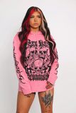 Amozae-Punk Streetwear Oversized Tops Hoodies Women Clothes Winter Pink Skulls Hip Hop Pullovers Hoodie Plus Size Femme Y2k Sweatshirts