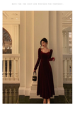 Amozae-dress to impress party dress nye outfits Red Velvet Dress Vintage Long Prom Dress YM1663