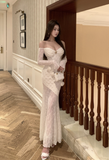 Amozae-birthday dress pretty outfits Gorgeous Off - Shoulder Ivory Lace Mermaid Maxi Dress