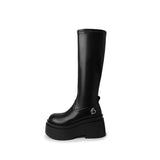 Amozae-Street Style Autumn Winter Women Knee High Boots Fashion Slip On Platform Heels Concise Long Botas De Mujer-Platform boots