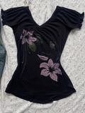 Amozae-Vintage Punk Sexy T Shirt Women Clothes 90S Summer Flower Off Shoulder Gothic Casual Slim Tees Girl Crop Femme T shirts Y2k Tops