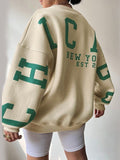 Amozae-Fall Outfits -Oversized varsity sweatshirt with green letter graphic- Streetwear y2k outfits Fall Outfits Christmas Thanksgiving Gift New Year's Eve