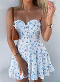 Amozae-birthday dress pretty outfits White Floral Print Bandeau Frill Hem Dress