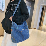 Amozae-Back To School Gifts Aesthetic Denim Large Canvas Crossbody Bag