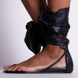 Amozae- Women Gladiator Thong Summer Ankle Wrap Flat Sandals