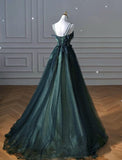 Amozae-Cyber Monday Christmas party outfits Elegant A line Dark Green Tulle Long Prom Dress B498