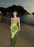 Amozae-dress to impress party dress nye outfits Long green satin party dress YM1034