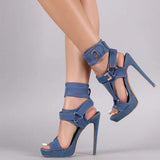 Amozae Stylish Buckle Ankle-Wrap Stiletto High Heels