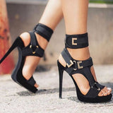 Amozae Stylish Buckle Ankle-Wrap Stiletto High Heels