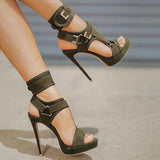Amozae Stylish Buckle Ankle-Wrap Stiletto High Heels