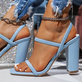 Amozae Elastic Straps Squared Toe Chunky Heels