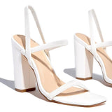 Amozae Elastic Straps Squared Toe Chunky Heels