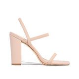 Amozae Elastic Straps Squared Toe Chunky Heels