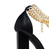 Amozae- Gold-Tone Chain Embellished Ankle Strap Chunky Heels