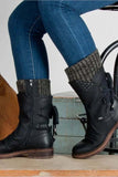 Amozae-Mid-Calf Knitted Patchwork Lace Up Boots