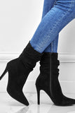 Amozae-Suede Pointed Toe Stiletto Mid-Calf Boots