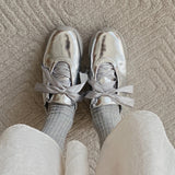 Amozae-back to school outfits Balletcore Aesthetic Satin Bow Sneakers