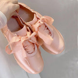 Amozae-back to school outfits Balletcore Aesthetic Satin Bow Sneakers