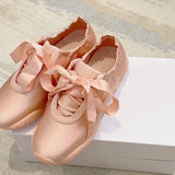 Amozae-back to school outfits Balletcore Aesthetic Satin Bow Sneakers