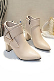 Amozae-Solid Color Pointed Toe Buckle Ankle Boots