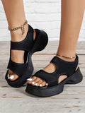 Amozae-Square Toe Hollow Out Platform Sandals