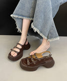 Amozae--Brown Sandals Platform Faux Leather Boutique Splicing Buckle Strap