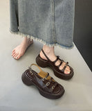 Amozae--Brown Sandals Platform Faux Leather Boutique Splicing Buckle Strap