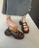 Amozae--Brown Sandals Platform Faux Leather Boutique Splicing Buckle Strap