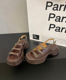 Amozae--Brown Sandals Platform Faux Leather Boutique Splicing Buckle Strap