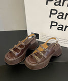 Amozae--Brown Sandals Platform Faux Leather Boutique Splicing Buckle Strap
