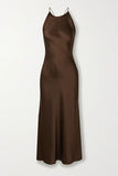 Amozae-Thanksgiving Cyber Monday Christmas Simple A Line Spaghetti Straps Long Silk Satin Brown Prom Dresses Evening Dress C2998