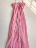 Amozae-Thanksgiving Cyber Monday Christmas Elegant A Line Halter Long Chiffon Pink Prom Dresses Evening Dress C3002