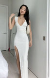 Amozae-Thanksgiving Cyber Monday Christmas Gorgeous Sheath V Neckline White Long Prom Dresses Evening Dress C3036