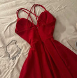 Amozae-Cyber Monday Christmas party outfits Gorgeous A Line Spaghetti Straps Red Knee Length Prom Dresses Evening Dress Wedding Guest Dress C3043