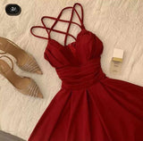 Amozae-Cyber Monday Christmas party outfits Gorgeous A Line Spaghetti Straps Red Knee Length Prom Dresses Wedding Guest Dress C3046