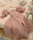 Amozae-Cyber Monday Christmas party outfits Modest A Line Off The Shoulder Pink Organza Long Prom Dresses Evening Dress C3060