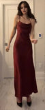 Amozae-Cyber Monday Christmas party outfits Vintage A Line Spaghetti Straps Burgundy Satin Long Prom Dresses Evening Dress C3085