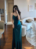 Amozae-Cyber Monday Christmas party outfits Mermaid Green Satin Long Prom Dresses Slit Evening Dress C3128