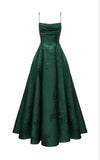 Amozae-Cyber Monday Christmas party outfits Elegant A line Dark Green Satin Long Prom Dresses Backless Evening Dress C3134