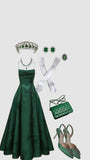 Amozae-Cyber Monday Christmas party outfits Elegant A line Dark Green Satin Long Prom Dresses Backless Evening Dress C3134