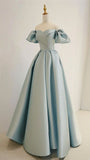 Amozae-Cyber Monday Christmas party outfits Pretty A line Sweetheart Light Sky Blue Satin Long Party Dress Prom Dresses C3136