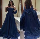 Amozae-Cyber Monday Christmas party outfits Elegant A Line Strapless Navy Blue Long Prom Dresses Evening Dress C3145